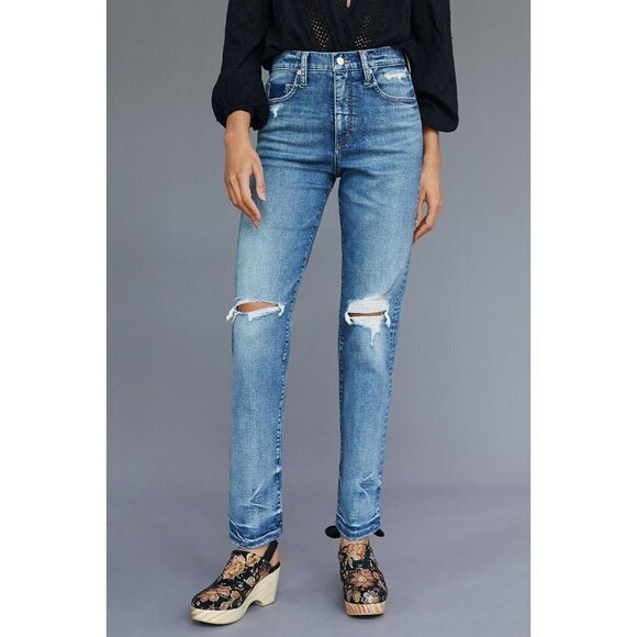 NWT Anthropologie The Selvedge Vintage Straight Jeans 27P $298 Blue Petite - Picture 2 of 9
